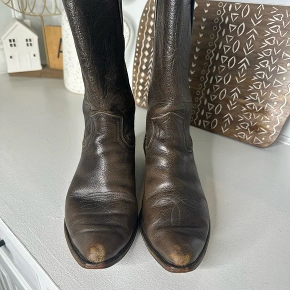 Vintage Frye Aged Brown Leather Western Cowboy Boots Women's - Size 7.5 - Picture 3 of 9